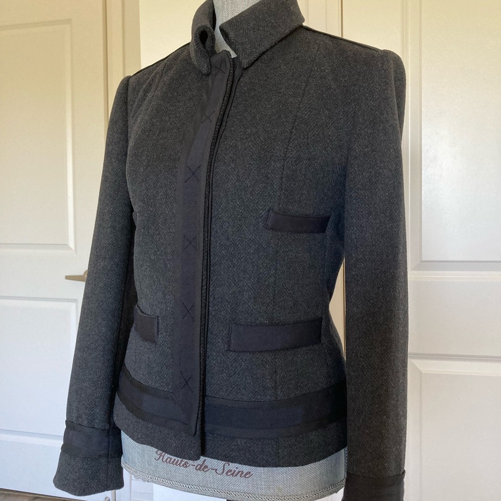 Pink Tartan designer’s house jacket, 100% wool, grey, size 42 ( 4-6 )